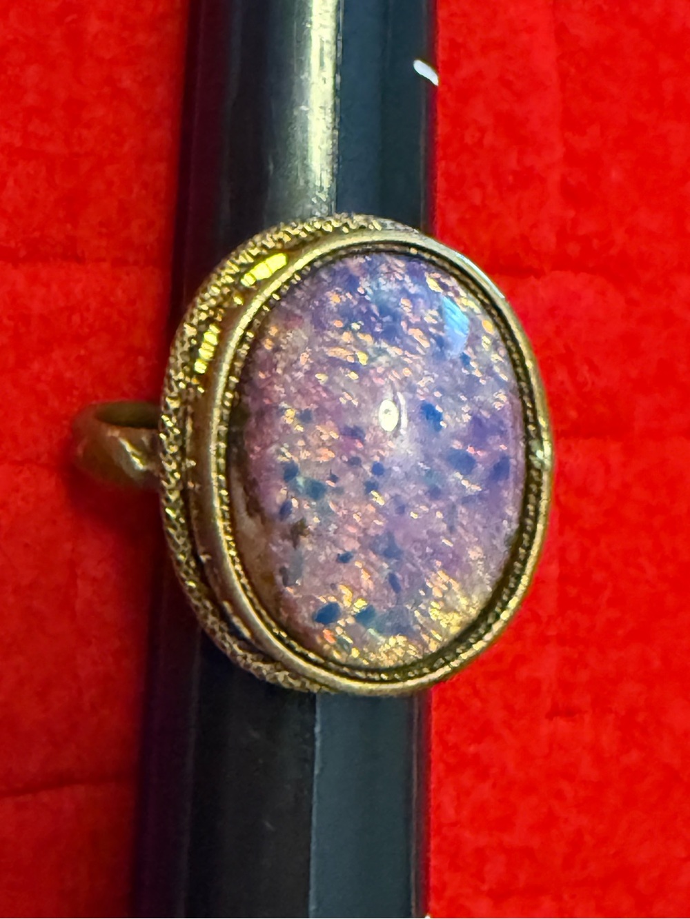 Vintage-Inspired Gold Ring with Purple Iridescent Stone